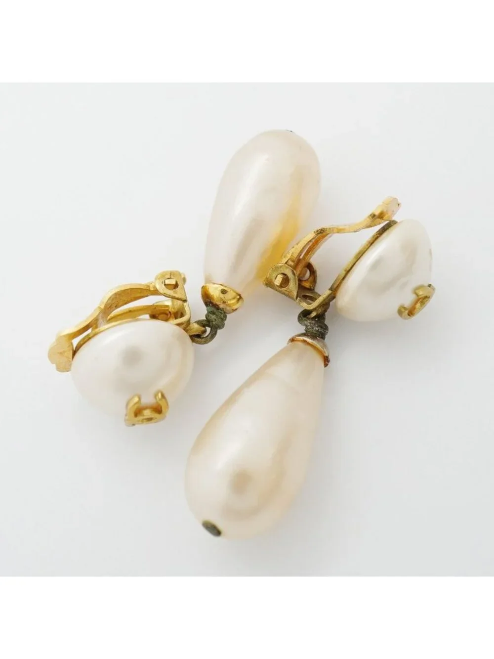 Chanel Earrings Vintage CC Logo Gold Plated Faux Pearl
